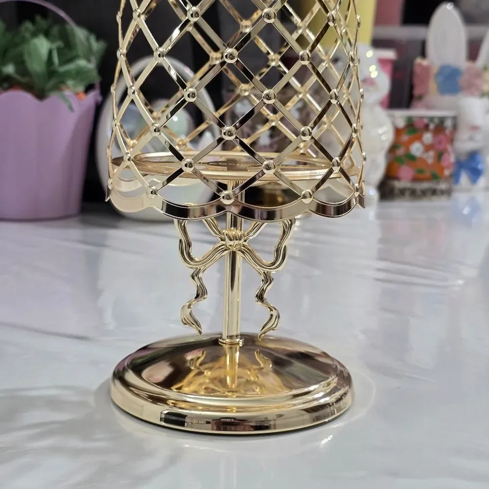 Bath & Body Works Elegant Gold Bow Lamp 3-Wick Candle Holder Fancy New RARE